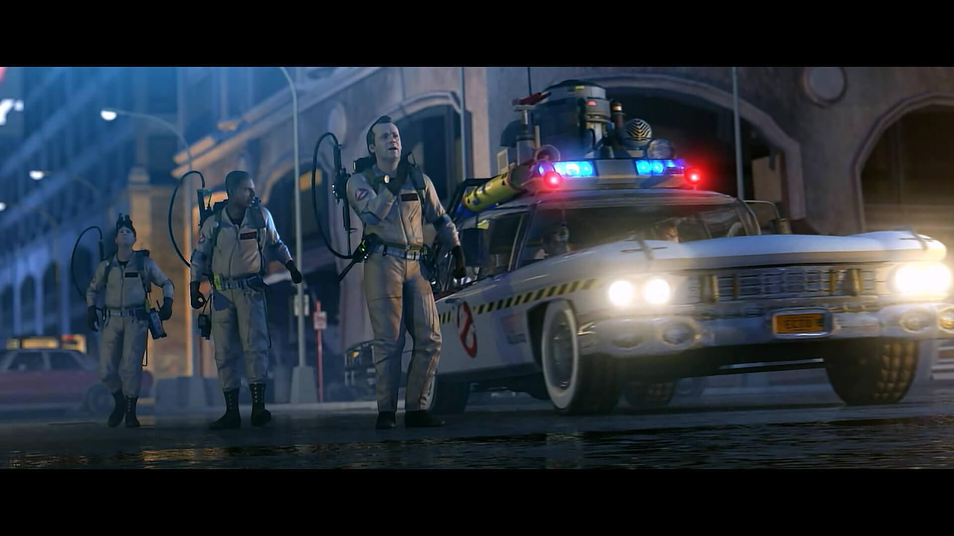 Ghostbusters using proton streams in Ghostbusters: The Video Game Remastered