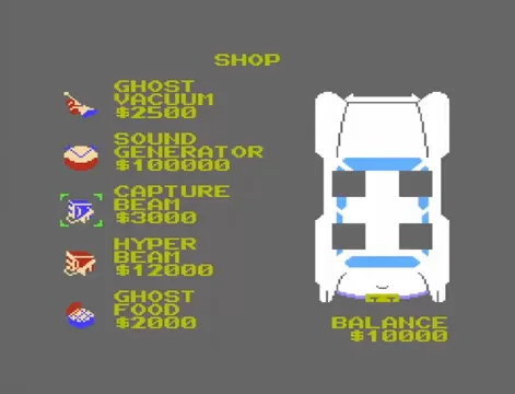 Shop screen gameplay in Ghostbusters on NES