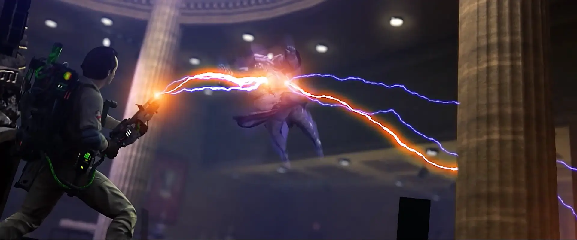 Official proton-stream action image from Ghostbusters: The Video Game