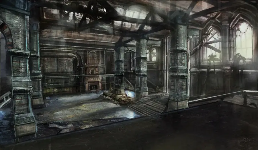 Concept art of Lost Island architecture from Ghostbusters: The Video Game