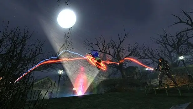 Official graveyard ghost-busting screenshot from Ghostbusters: The Video Game