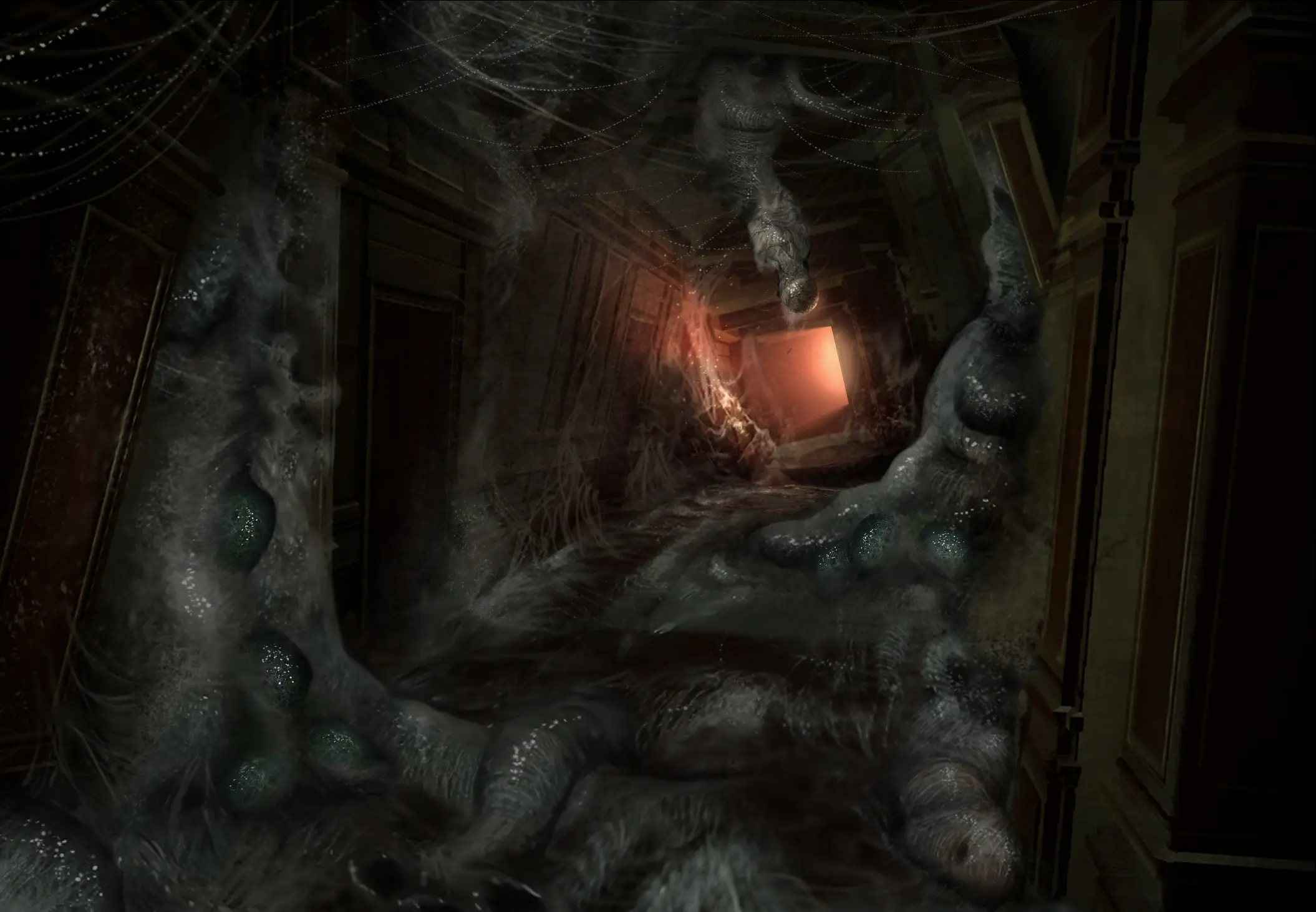 Concept art of the spider-infested Sedgewick Hotel from Ghostbusters: The Video Game