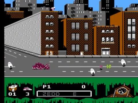 Ghostbusters II NES screenshot showing ghosts attacking during the driving stage